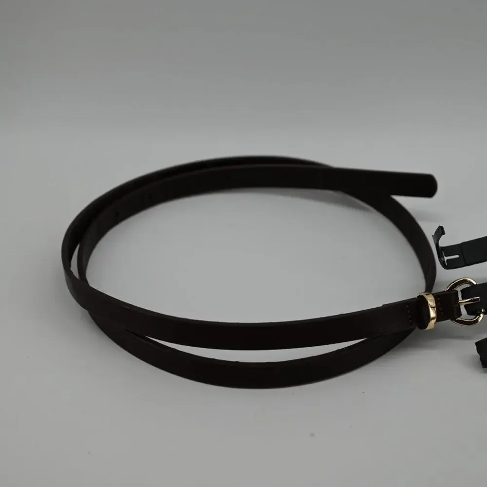 LP Blue Size L Dark Brown Faux Leather Skinny Belt Fashion Gold Tone Single